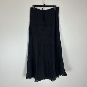 Lapis L Black Maxi Skirt Tiered Ruffle Pull On Grunge Witchy Whimsigoth Dark